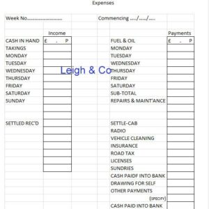 Taxi Weekly Expenses Form